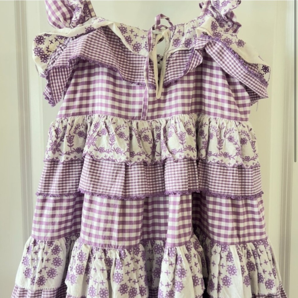 Innika Choo Iva Guudtais mini ruffle drill dress in lilac gingham - Picture 3 of 6